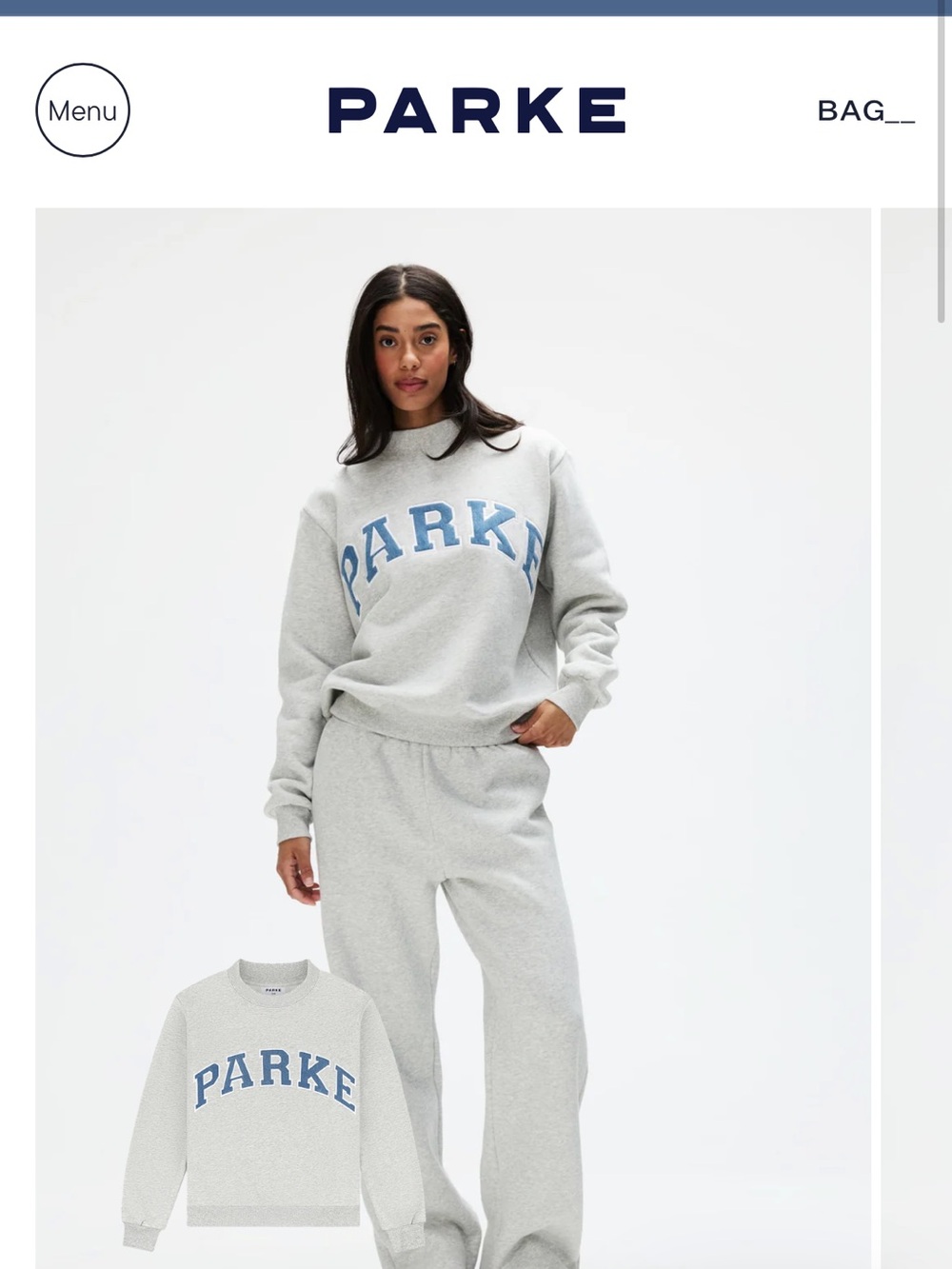 PARKE Women's Gray Crewneck Sweatshirt with Blue Logo